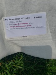 COWTAN & TOUT Brenta Stripe Aqua White 36″ x 50″ 100% Linen Fabric Sample B1