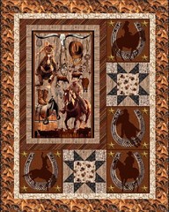 “Spurs & Spirits” Cowboy Pillow Panel, Western Fabric! 1yd•BTY•Cotton•Fast Ship!