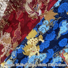 Cotton Fabric Cloth Chinese Dragon Printed for Costume Handmade Crafts Sew Retro