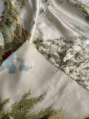 Vintage United Fabrics Silk Blend Scenic Slub Fabric Remnant Country Scene 44×30