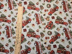 3 YARDS Cotton Fabric – CHRISTMAS Red Pickup Truck Toss, Springs Creative