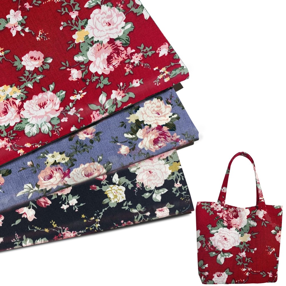 3 Pcs 40 x 63 Inch 3 Yards Wide Floral Cotton Fabric Red,blue Purple,black