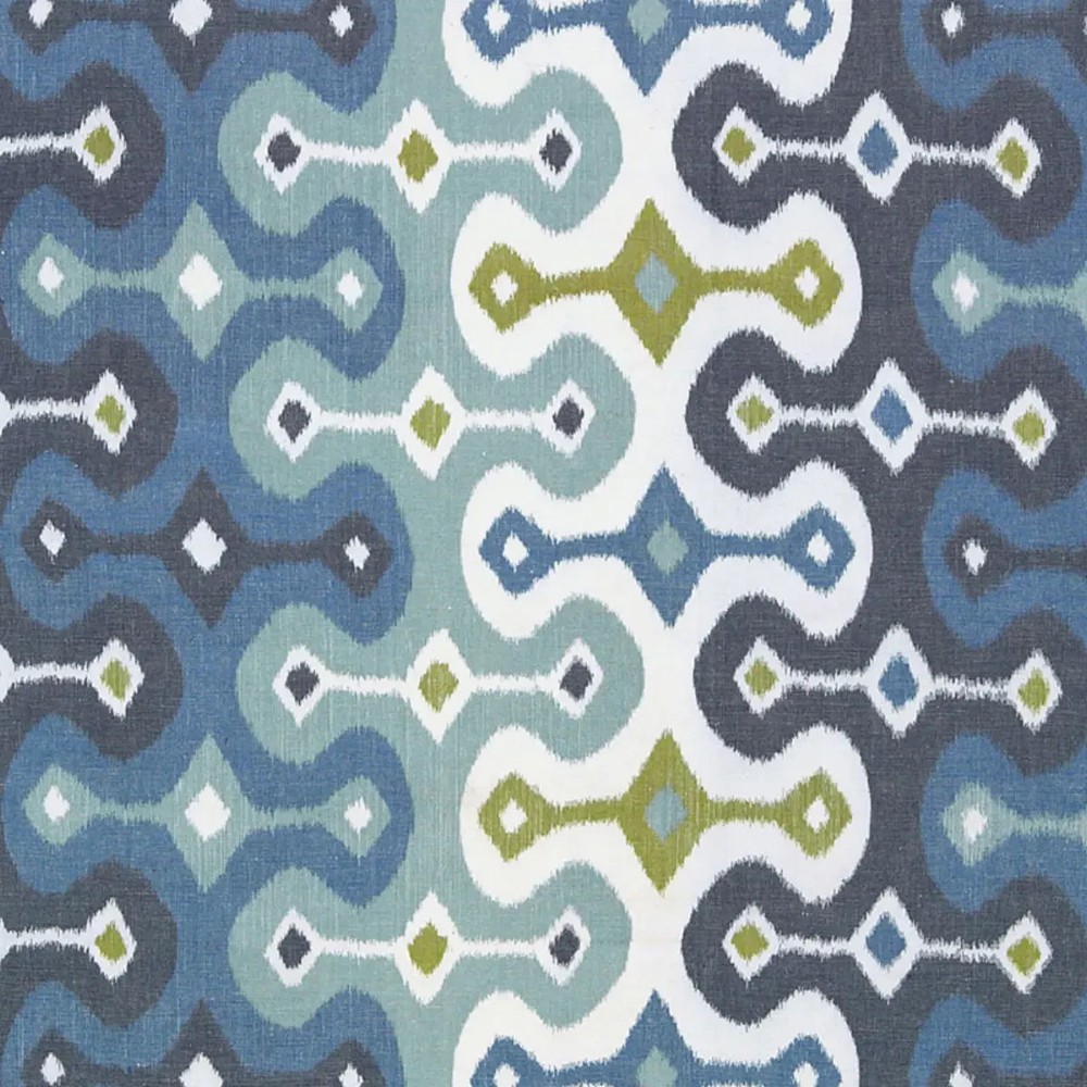 Schumacher Cotton Linen Ikat Warp Print Fabric- Darya Ikat / Sky 6.90 yds 174832