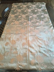 5 YARDS VINT 1940’S COTTAGE CORE DAMASK BROCADE FABRIC PINK FLOWERS ON BLUE EUC