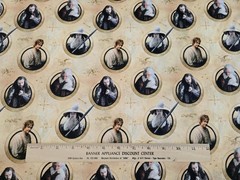 THE HOBBIT Characters in Circles Tan Digitally Printed Cotton FAT QUARTER FQ