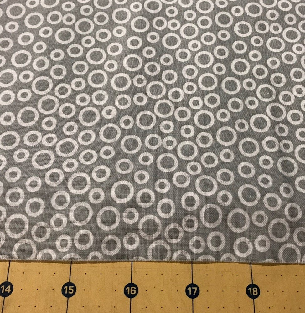 White Circles on Gray 12” X43” 100% cotton fabric #2400a