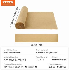 Burlap Fabric Roll 40” x 75 ft, High Density Wide Natural Burlap Fabric Rolls…