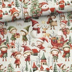 5 yards Christmas Elves 100% Cotton fabric for kids 61” wide