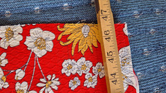 Vintage Crantex Fabrics Bold Floral Textured Red White Yellow Floral 2.5yd x 45″