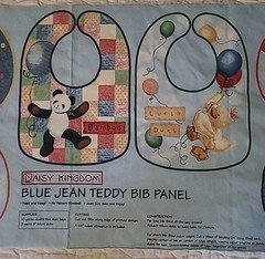 Daisy Kingdom Blue Jean Teddy Baby Bib Fabric Panel Bears W/ Balloons