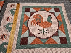 VTG Cranston Panel Rooster Weathervane Cotton Fabric 18×22 Facing SE Grandmacore