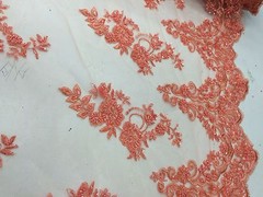 Elegant Coral Hand Beaded Mesh Lace.Wedding/Bridal Fabric.36x50inches.by yard.