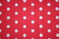 Embroidered White Daisy Linen Cotton Fabric Slub Woven West Germany Green OR Red