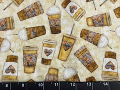 Tina Scrap Ice Coffee Espresso Latte Mini FABRIC 9″x21″ COTTON Rare Heart Cup