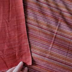 Red Cotton Shirting from Japan, w/ Fine Stripes of Colorful ‘Weaving’