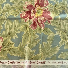 Poetry Collection Large Pink Floral Rose On Dusty Blue April Cornell BTY