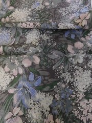 Waterproof Nylon Fabric Gray Teal White Floral Hydrangeas Lilies BTY 54W