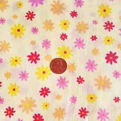 2.5 YD Soft Yellow Pink Novelty Floral Fabric Cotton