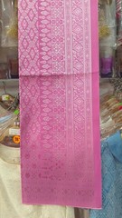 Thai Silk Fabric Pink Silver Brocade Traditional Thai Textile 2 Yards