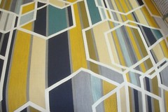 1 of 12 yds MAHARAM Fabric Agency Citrus Geometric Upholstery Blue Gold 54″w bty
