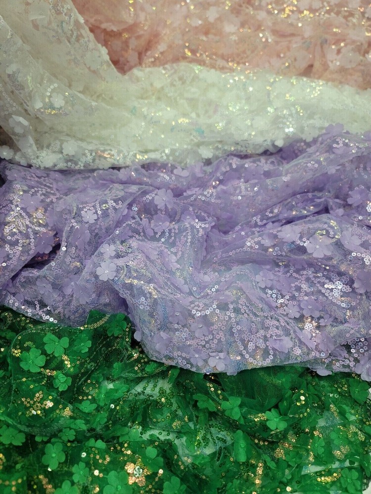 3D Flower Floral Embroidered Lace Emerald Green Fabric By Yard Prom Quinceañera