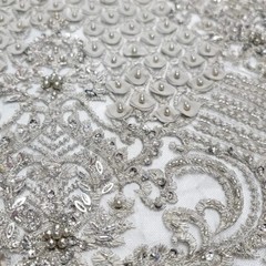 Silver Beads Lace Fabric By The Yard Embroidery 3d Chiffon Leaves Sequins Lace