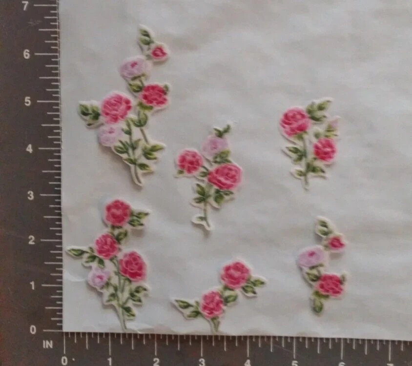 Pink Rose Fabric Iron On Appliques Pre-Cut Iron Ons