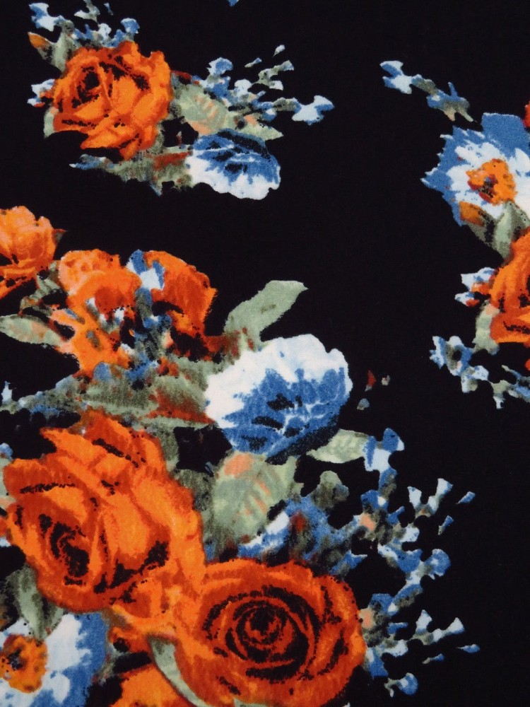 Double Brushed Jersey Knit Fabric Black Floral Bouquet By the Yard