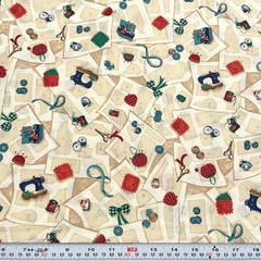 Vintage 2002 Classic Cottons Sewing Theme Cream Beige Cotton by the HALF YARD