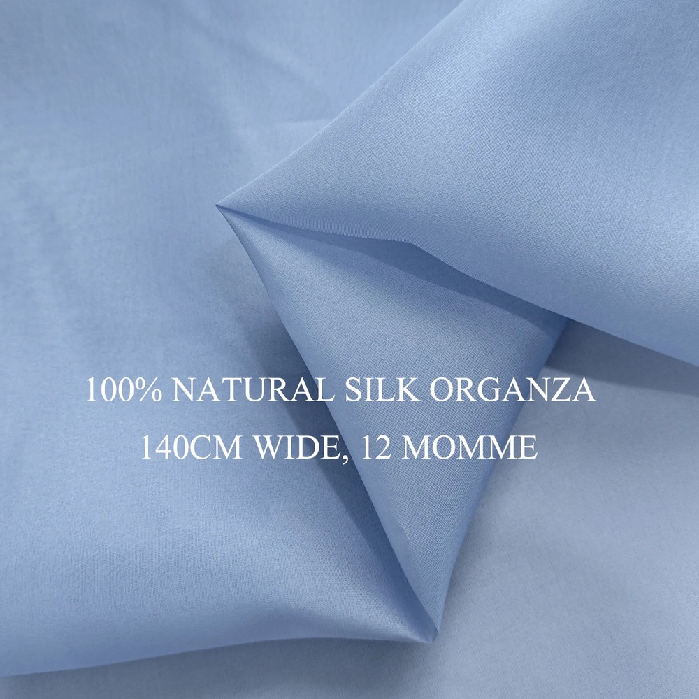 55” Wide 12 Momme Stiff Shaped Pure Natural Silk Organza Fabric Dusty Blue