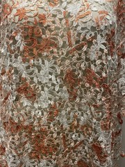 Hand Brushed Orange Paint Guipure Venice Lace Fabric 4.25 Yards Long 50″ Wide