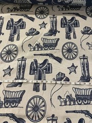 Vintage Western Theme Thick Jacquard fabric – by the yard from 1980’s