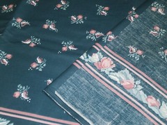 DARK GREEN w PINK ROSEBUDS DBL BORDER COTTON FABRIC 45″ W X 160” / 4 YARDS