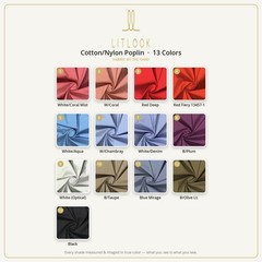Cotton/Nylon Poplin Fabric by the Yard — Red Fiery, Crisp Lightweight, 14 Colors