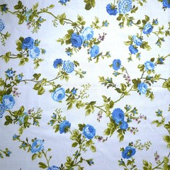 Classic Blue Rose Floral Print Poly Cotton Fabric 58″ By The Yard Victorian Rose