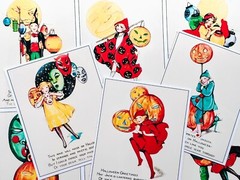 Set of 9 Vintage Retro Halloween Greetings 50’s Quilt Cotton FABRIC Images