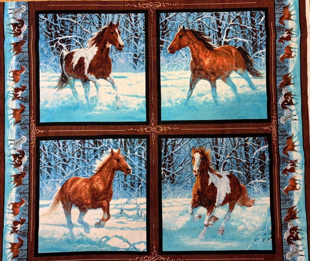 WILD WINGS – APPROACHING STORM-HORSE 4 BLOCK PILLOW PANEL #CP49475, 35″ L x 44″