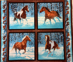 WILD WINGS – APPROACHING STORM-HORSE 4 BLOCK PILLOW PANEL #CP49475, 35″ L x 44″