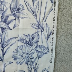 Belle Maison Fabric Floral Botanical Print 39×44 Linen Blend Spain Blue Flowers