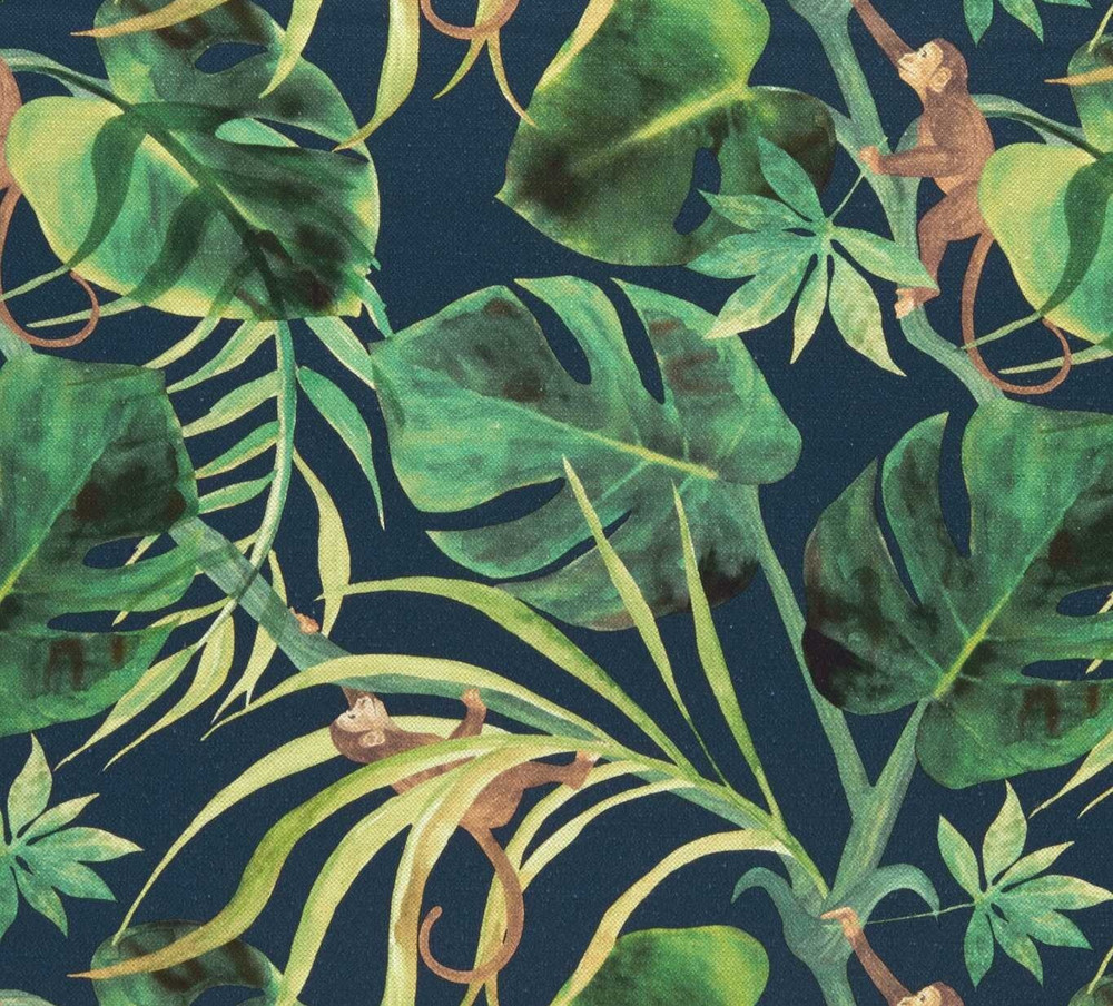 CLARKE & CLARKE CURTAIN FABRIC DESIGN Monkey Business 2 METRES INDIGO