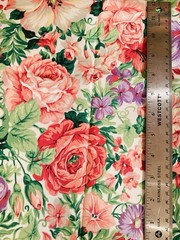 Med Pink Purple Flowers Green Leaves on White Large Print Fabric 1Y VTG Cranston