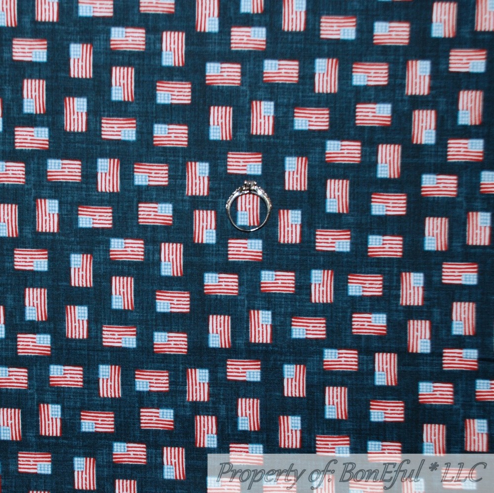 BonEful Fabric FQ Cotton Quilt Navy Blue Red White USA American Flag Tiny Little
