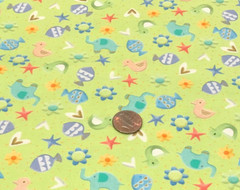 Small*Elephants*Fish*Flowers*Stars*Hearts*on Lime*QT Fabrics*100% Cotton* 8″x21″