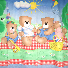 Vintage Baby Quilt Panel Fabric Teddy Bear Picnic Crib Blanket Craft 43×35.5