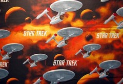 STAR TREK USS black/orange Enterprise large print fabric-SOLD BY THE HALF YARD