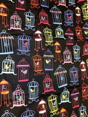 MICHAEL MILLER FABRICS TWEET TWEET RARE 3 YARDS 44″ WIDE NEW BIRDS IN CAGES