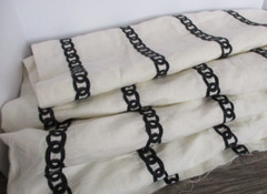 JF Fabrics Tangle Design 5 1/2 Yards Linen Fabric Embroidered Chain Ivory & Blue