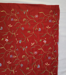 Floral Embroidered Dark Red Fabric 57×36 Remnant Stylized Flowers Lightweight