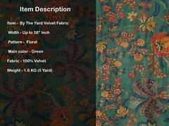 Indian Velvet Upholstery Fabric Sewing Running Fabric Green Floral By The Yard