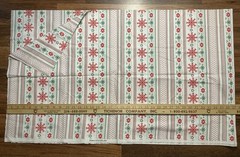 Christmas Holiday Striped Snowlake Fabric Red Green On White 2 Yards X 44in